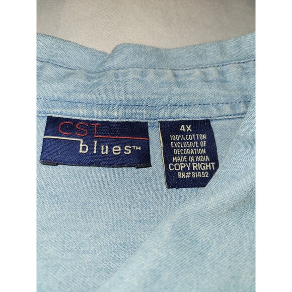 VTG Denim Button Up Blouse Top 4X Tag Embroidered Embellished Butterflies Floral - Picture 7 of 9